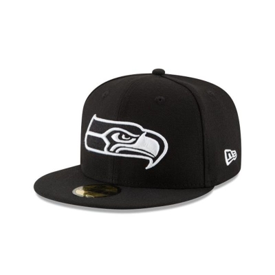 Black Seattle Seahawks Hat - New Era NFL 59FIFTY Fitted Caps USA6392784